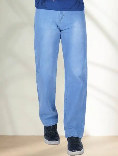 Men Loose Fit Mid Rise Light Blue Jeans