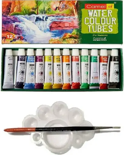 Camlin Kokuyo Student Water Color Tube - 5ml Each, 12 Shades with Tray and Brush