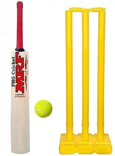 PMG Cricket Bat with PVC Wicket Set & 1 Tennis Ball For (4-7 Years) Poplar Willow Cricket Bat For 6 - 7 Yrs  (0.8 kg)