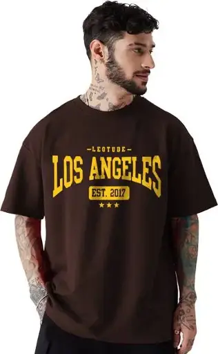 Men Printed Round Neck Cotton Blend Brown T-Shirt